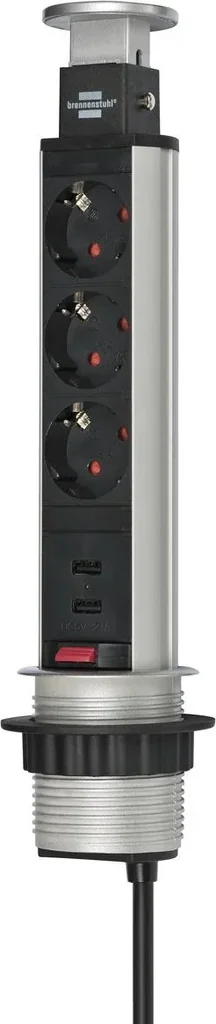 Tischsteckdosenleiste Tower Power 3-fach, 2 USB Anschlüsse