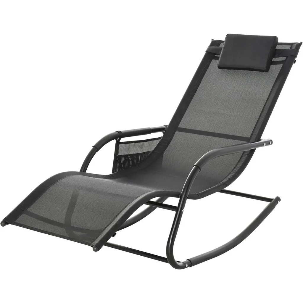 Schaukelstuhl Schwingsessel Gartenstuh Schaukelliege Metall Mesh Schwarz 150 x 62 x 88 cm