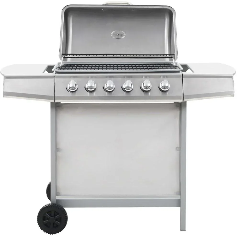 Gasgrill mit 6 Kochstellen Stahl silber