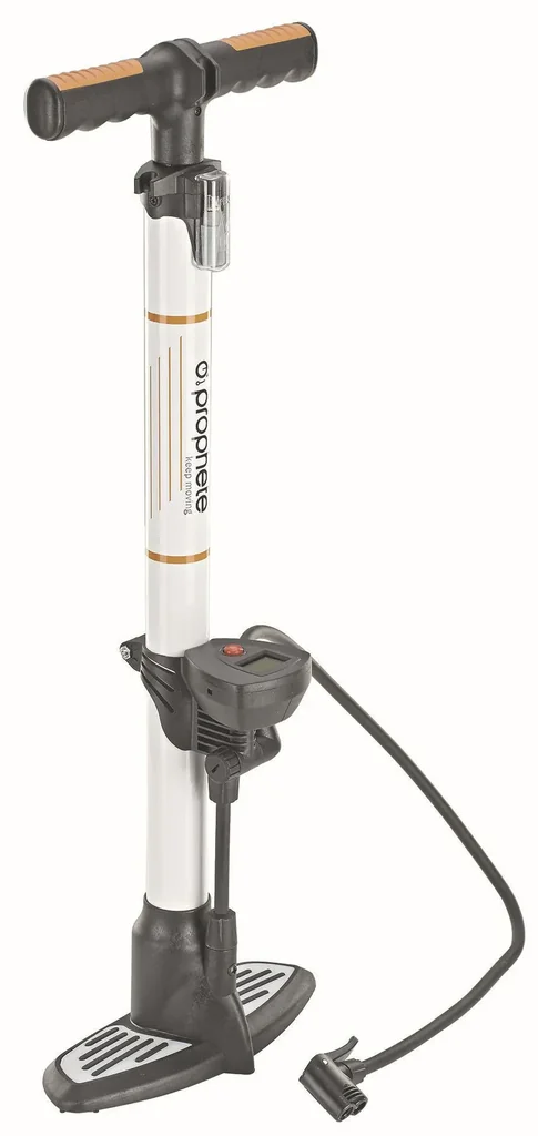 Hochleistungs-Alu-Standluftpumpe mit Digitalmanometer.