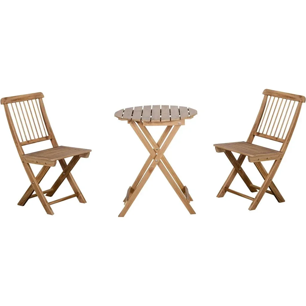 Bistro-Set 3-tlg. Klappbares Holzgarten-Set Balkon-Bistrotisch mit 2 Stühlen Gartenmöbel natur