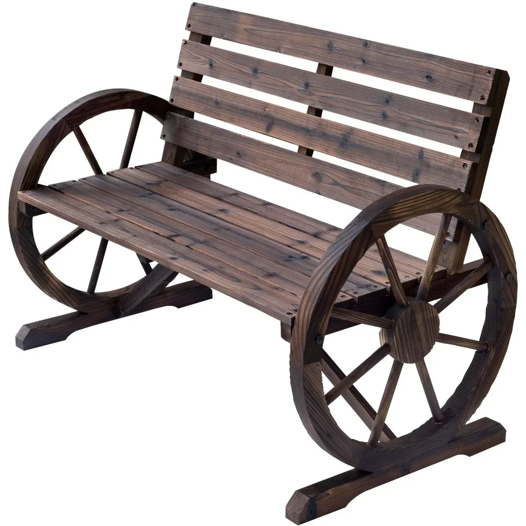 Gartenbank mit Wagenrad mit Armlehne