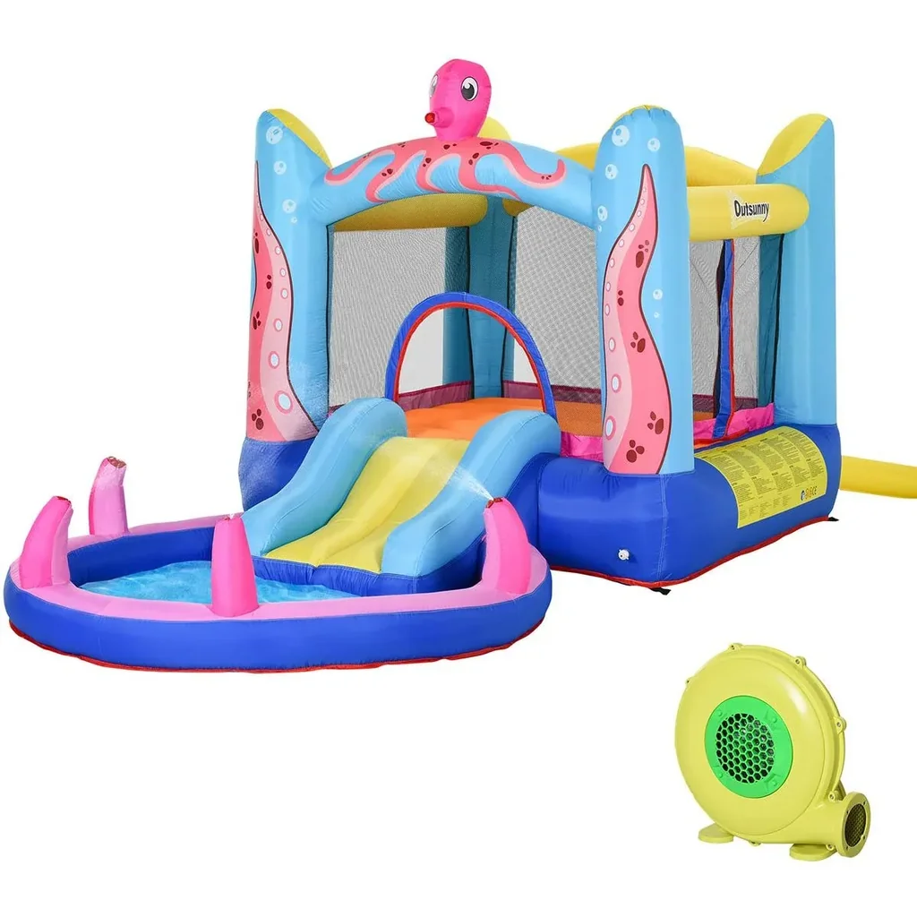 Aufblasbare Hüpfburg mit Rutsche für 3 Kinder Burg Springburg mit Gebläse Spielburg Spielhaus für 3-8 Jahre Kindergarten