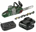 Set Akku-Kettensäge "GMAK 36/40" + 2 x 18V LI-ION Akku 2,0 Ah + Doppelschnell-Ladegerät + Sägekette-Titan 40 cm