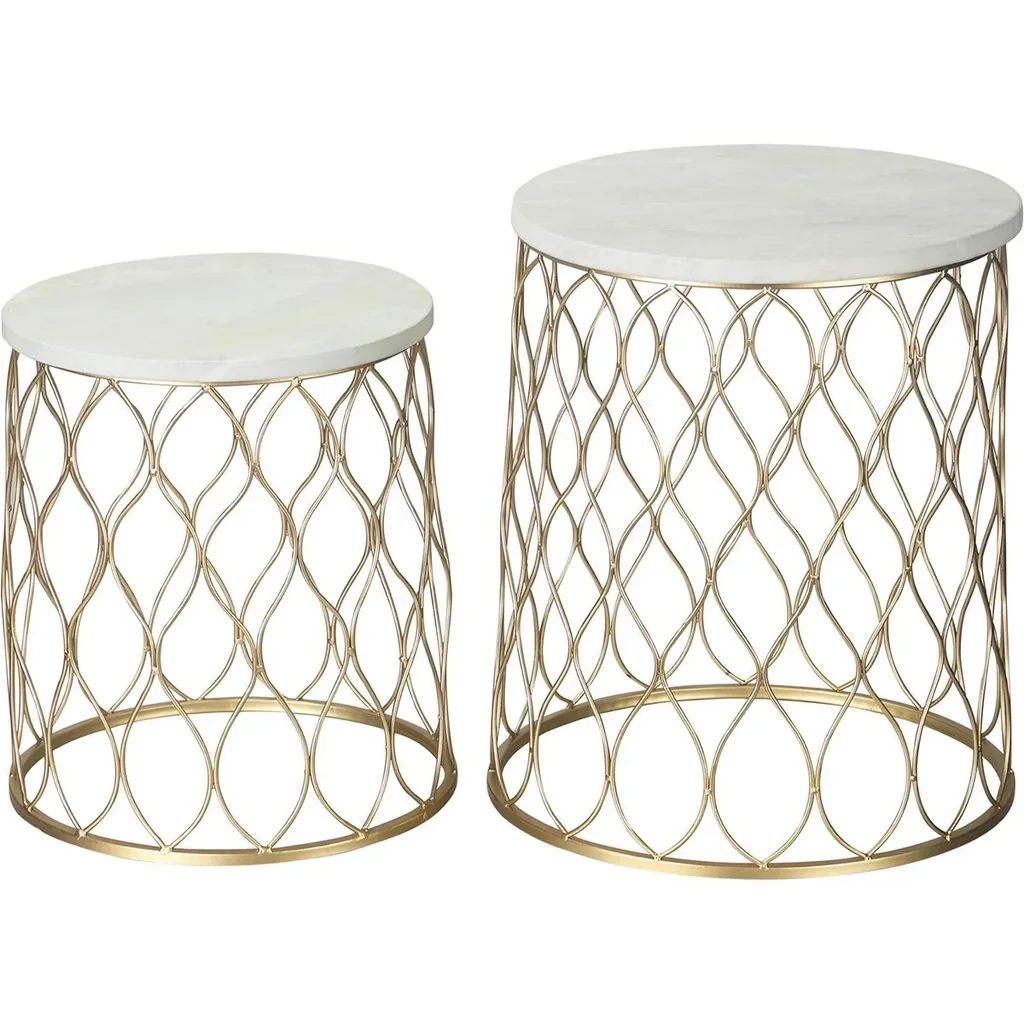 Set aus 2 Gartentischen in Marmor- und Goldoptik, 41 x 46 cm & 35 x 38,5 cm