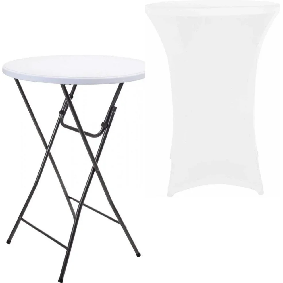 Pro Garden Bartable - 80x110cm - Weiß/Grau + INCL. Perel Bartable Schürze - 80 x 110 cm (ø x H) - weiß