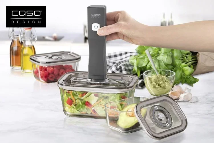 Hand-Vakuumierer OneTouch Eco-Set - Vakuumierer inkl. 3 Glas Vakuumbehälter + 10 Zip-Beutel