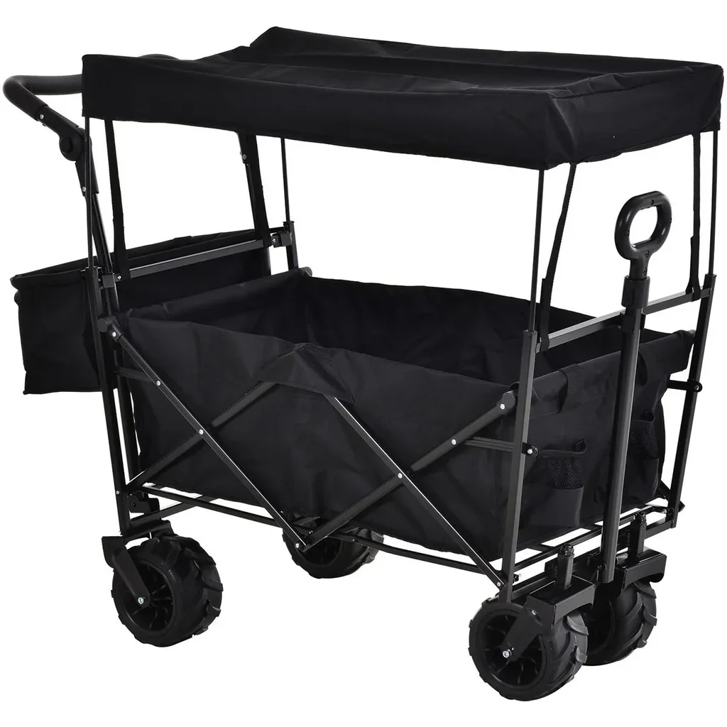 Handwagen Gartenwagen mit Dach Faltbarer zusätzlicher Aufbewahrungskasten Oxford Schwarz