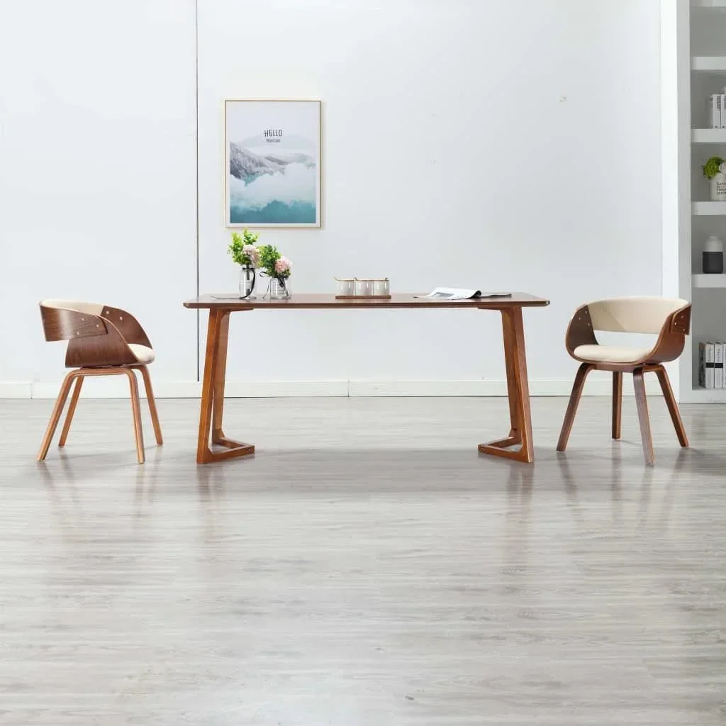 Esszimmerstuhl gebogenes Holz und Kunstleder creme