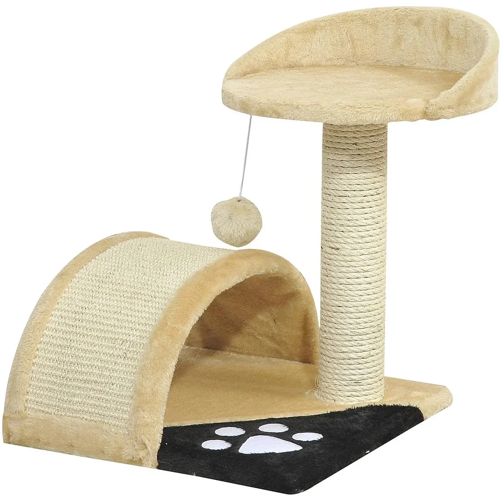Katzenbaum mit beigem Plüsch 36 cm x 36 cm x 44 cm