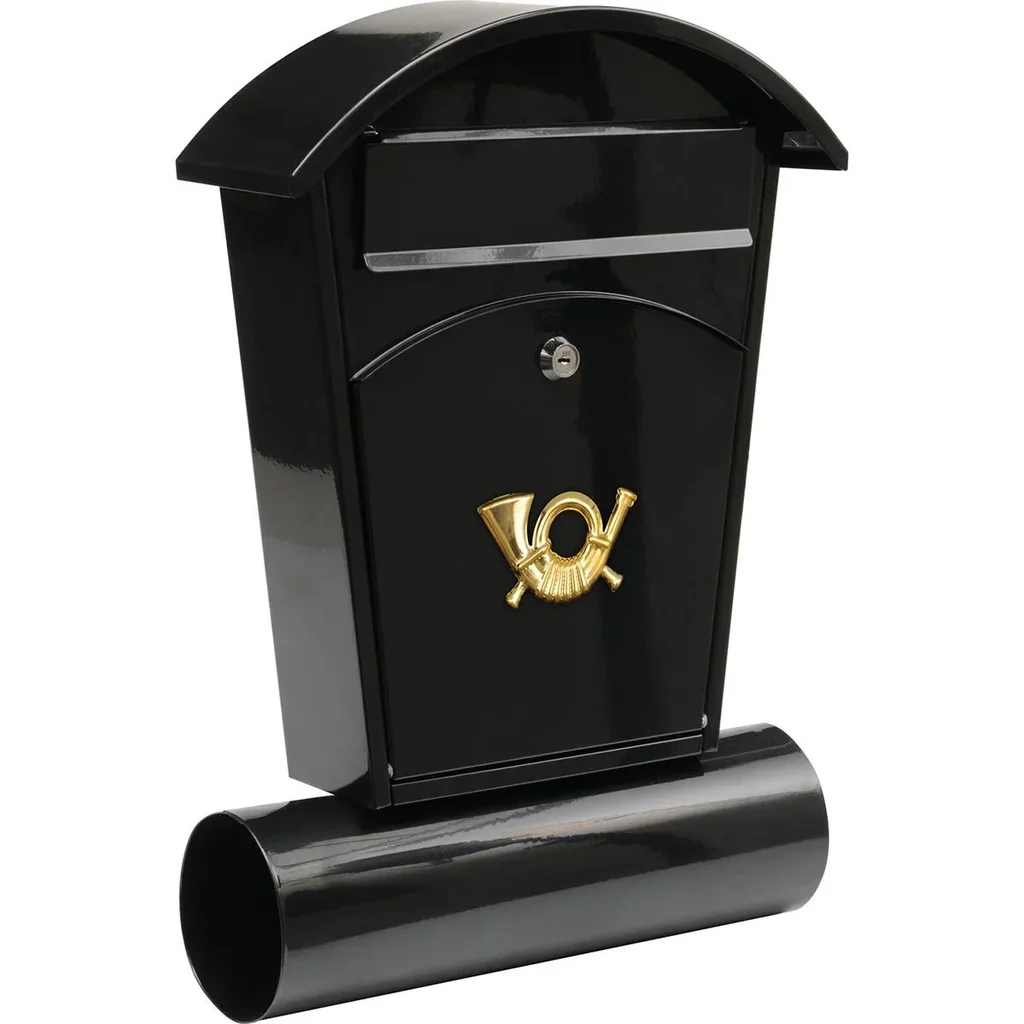 Briefkasten mit Zeitungsspender und 2 Tasten - schwarz - 480x280x80 mm