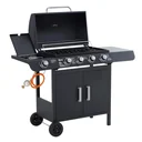 Gasgrill BBQ Grillwagen mit 4 Brennern 1 Seitenbrenner Schrank Multifunktion Metall Schwarz 125 x 51 x 100 cm