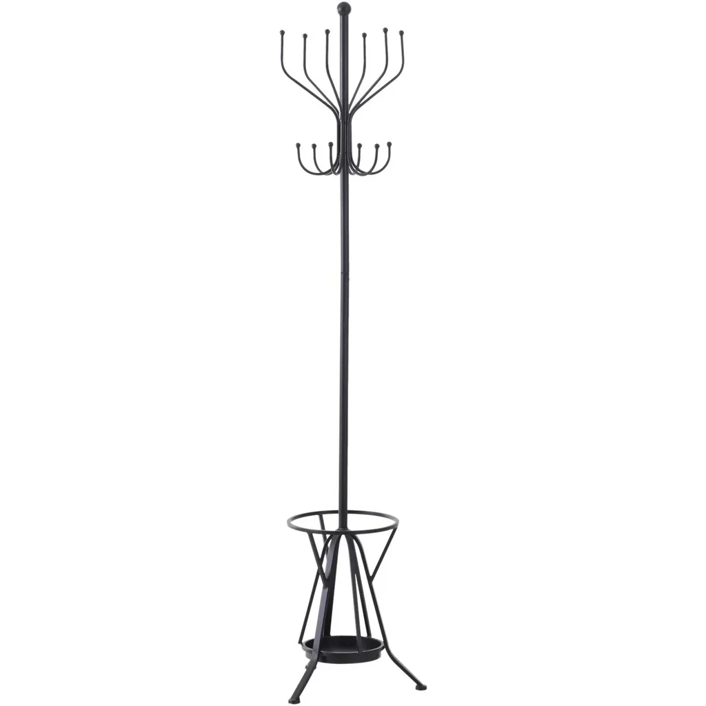 Kleiderständer Garderobeständer mit Schirmständer 12 Haken 6 Schirme Metall Schwarz 34,5 x 34,5 x 180 cm