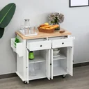 Küchenschrank Küchenregal mit Rollen Schublade und verstellbares Regal Gummiholz MDF Spanplatte Weiß 111 x 44,5 x 82,5 c