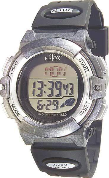 "RETOX" Funk LCD Armbanduhr mit Alarm, Stoppuhr + Datumanzeige, 3ATM