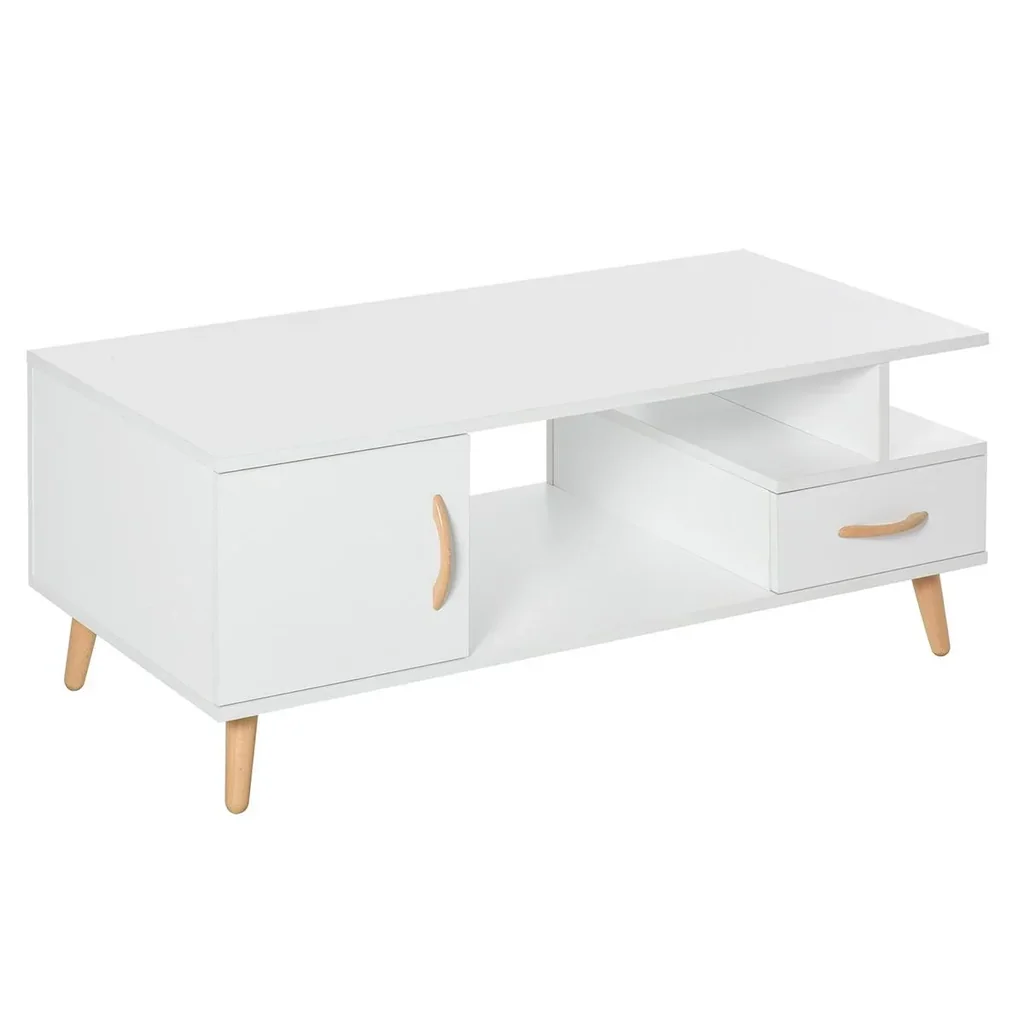 Beistelltisch Couchtisch moderner Kaffeetisch stabiler Teetisch Wohnzimmertisch mit praktischer Ablage Schublade, Spanpl