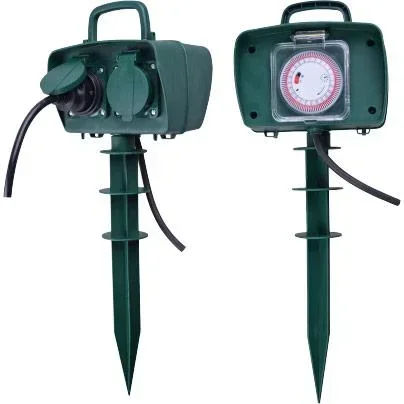 VT-1112-3 Gartensteckdose mit Zeitschaltuhr - 3 Meter - schwarz -IP44