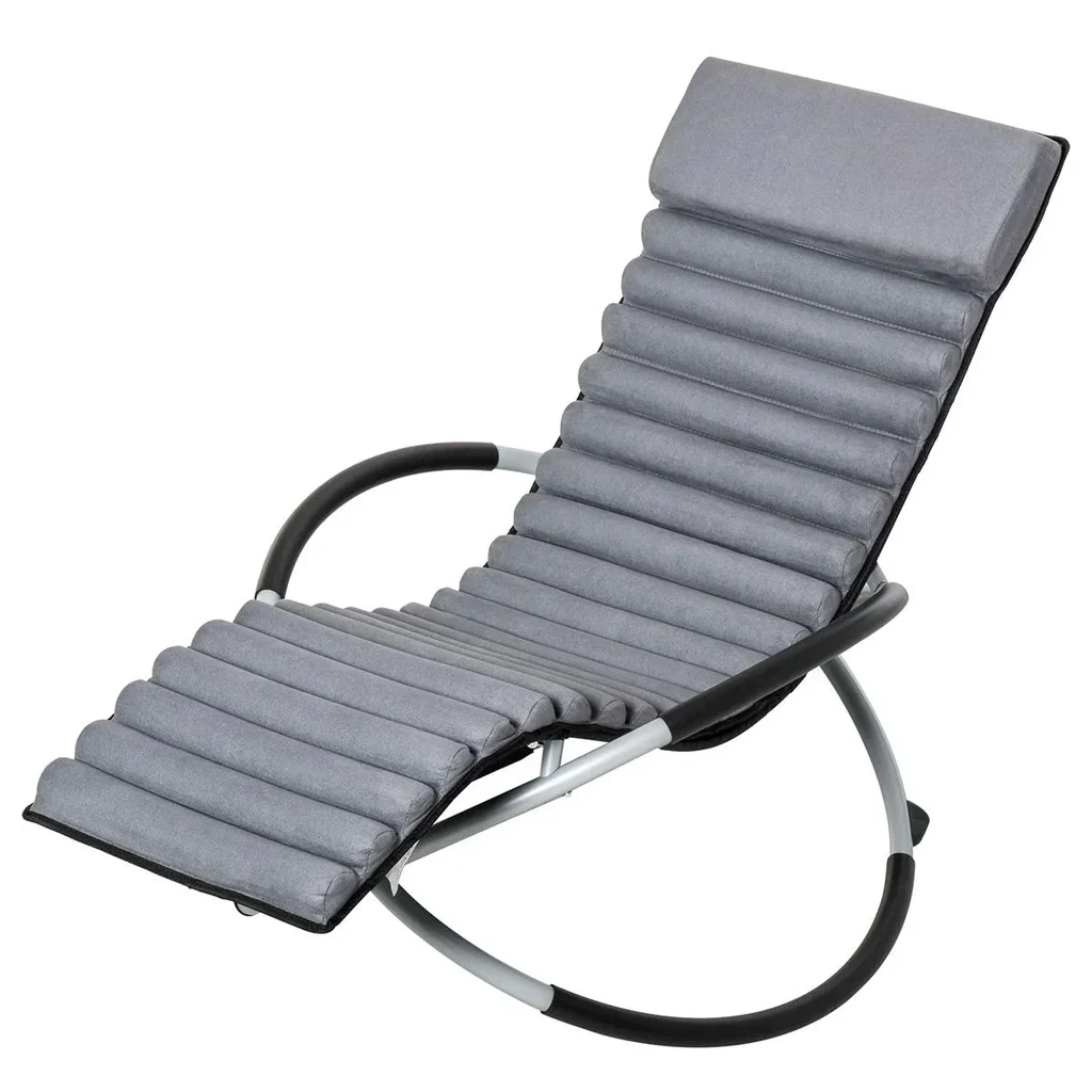 Schaukelstuhl ergonomischer 2 In 1 Schwingsessel Gartenstuh Schaukelliege Metall Texteline kugelförmig Dunkelgrau 150 x