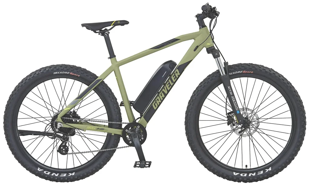 Unisex E-Bike MTB 27,5 Zoll, Rahmengröße 48 cm, 8-Gang Kettenschaltung, olivgrün matt, GRAVELER 22.ESM.20