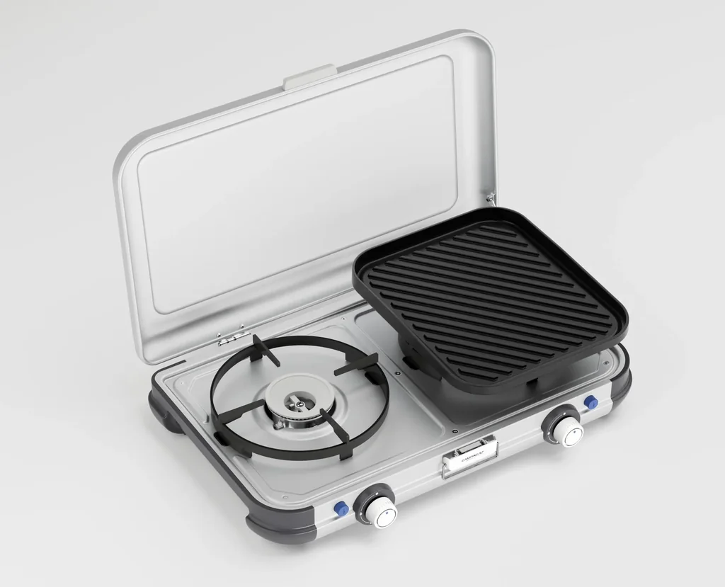Camping Kitchen 2, Grill & Go CV, Kocher mit zwei Brennern, zwei extra Grillplatten