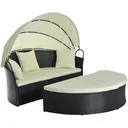 Rattan-Sonneninsel inklusive faltbarem Dach schwarz/cremeweiß