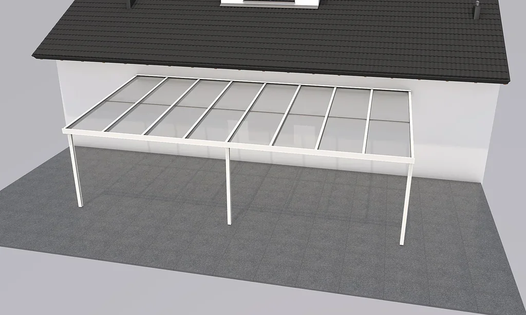Terrassendach Premium, weiß, 8125 x 4060 mm - 10mm Verbundsicherheitsglas (VSG)