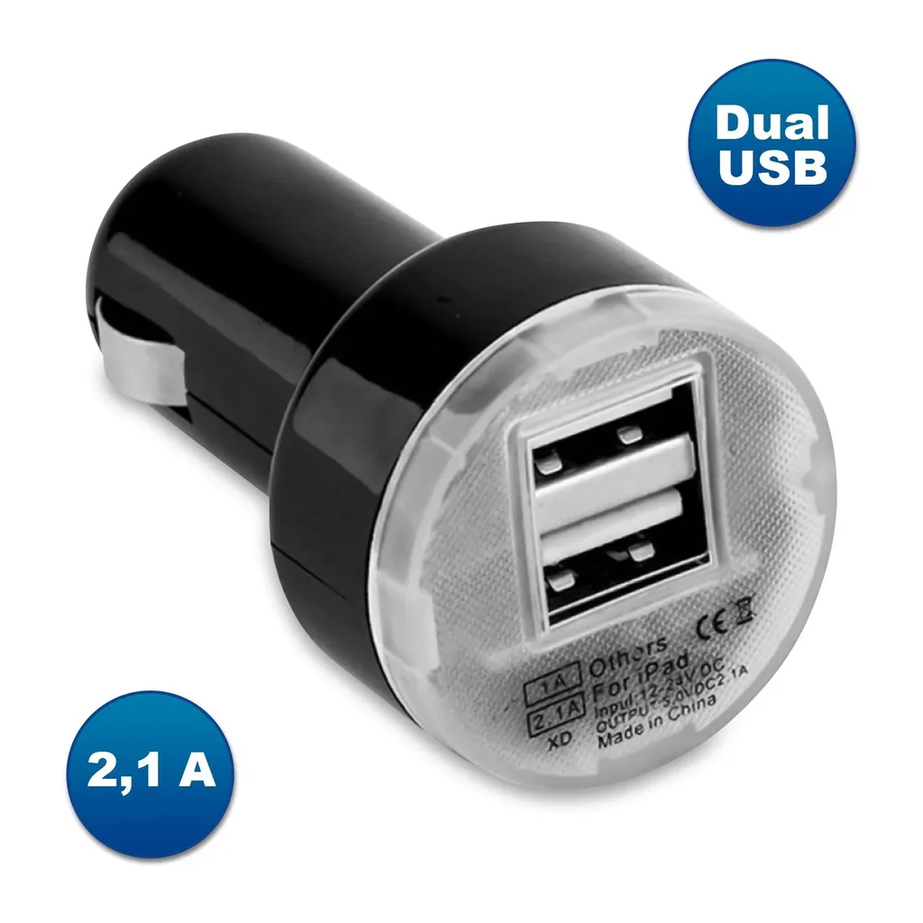 DUAL USB KFZ Ladeadapter, für 12 Volt Zigarettenanzünder, Schwarz