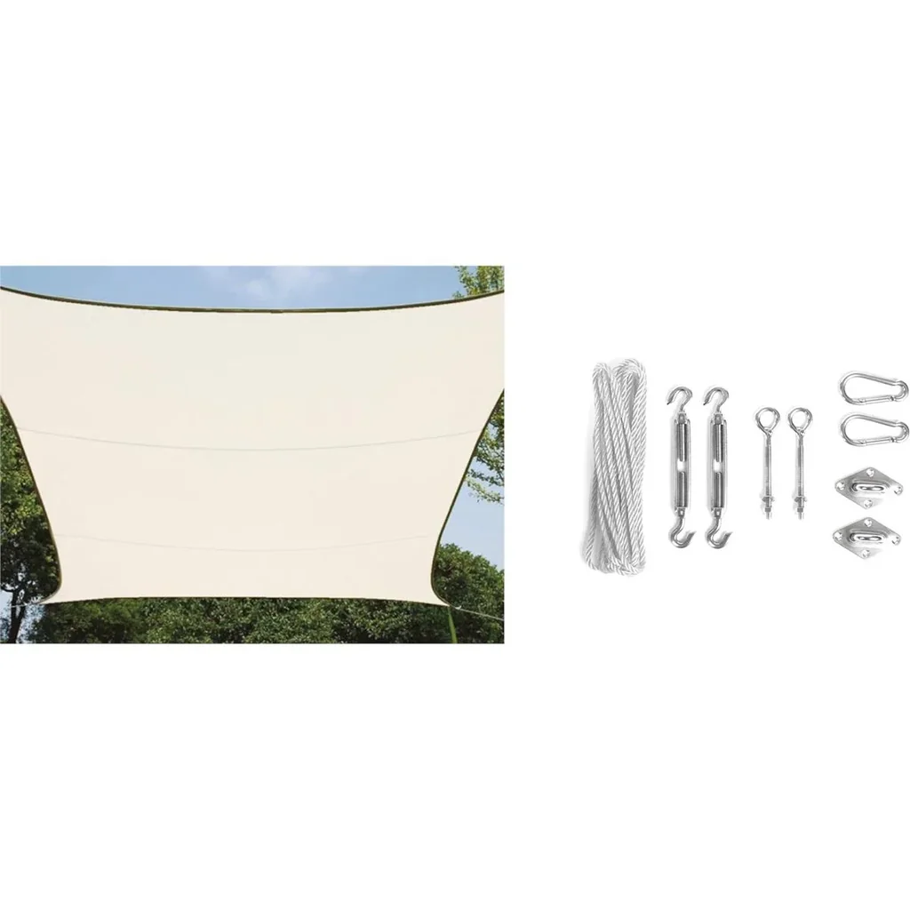 Schattentuch / Sonnensegel Rechteck inklusive Befestigungsset - 2x3m - Creme
