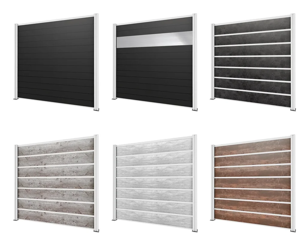 Sichtschutz Erweiterung, weiß, 1,94 x 1,86 m, Schichtstoffplatten Betonoptik