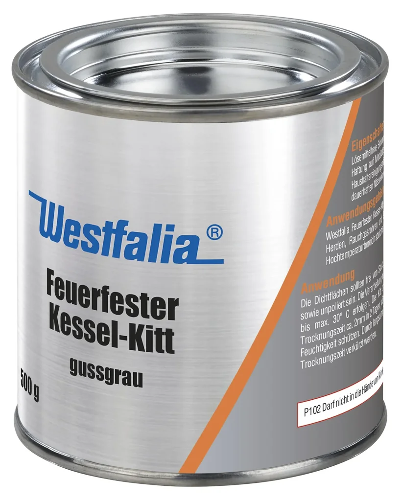 Kesselkitt feuerfest, grau, für Öfen, temperaturbeständig bis 1100 °C, 500 g