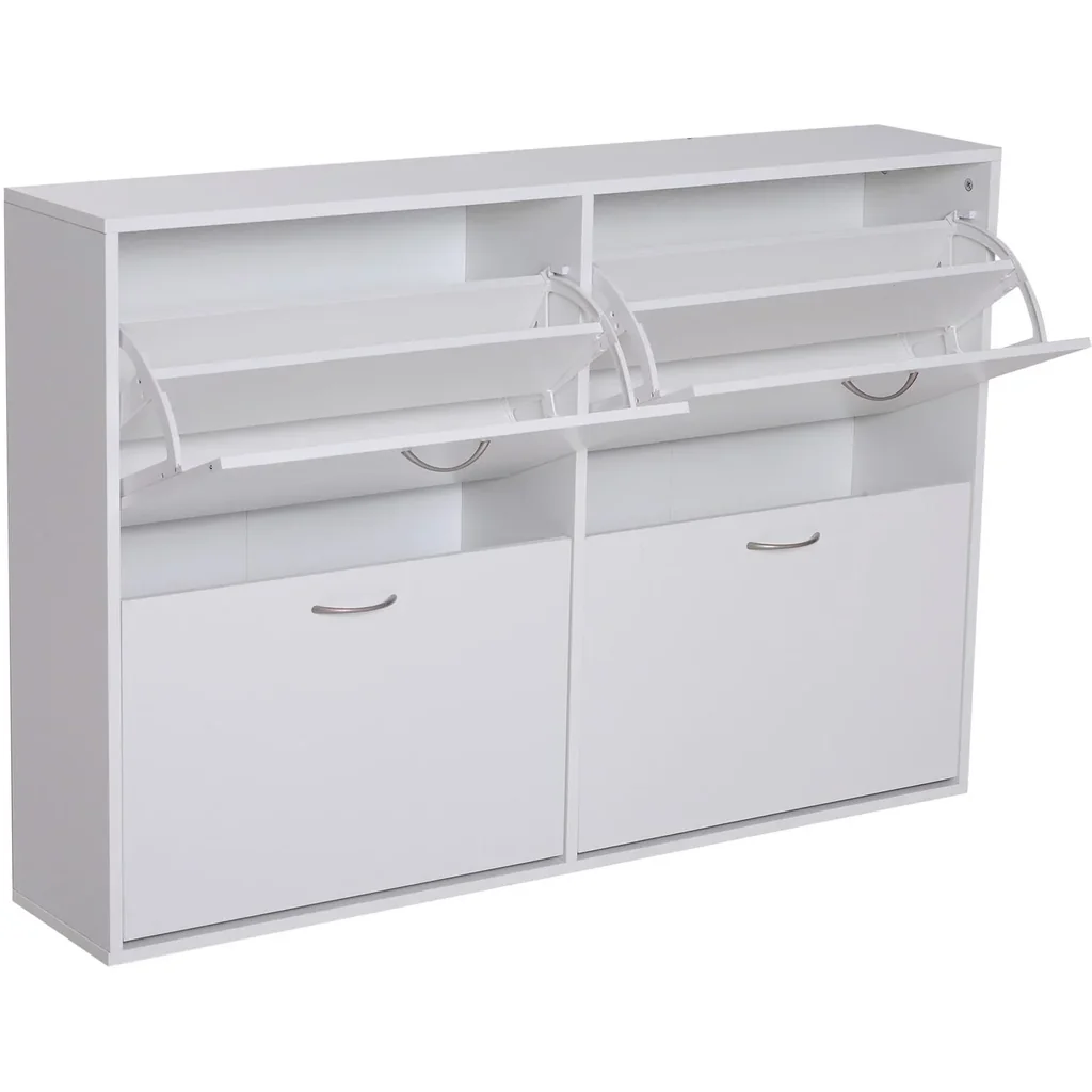 Schuhkipper Schuhschrank Schuhständer Schuhregal mit 4 Klappen 16 24 Paar Spannplatte Weiß 120 x 24 x 81 cm