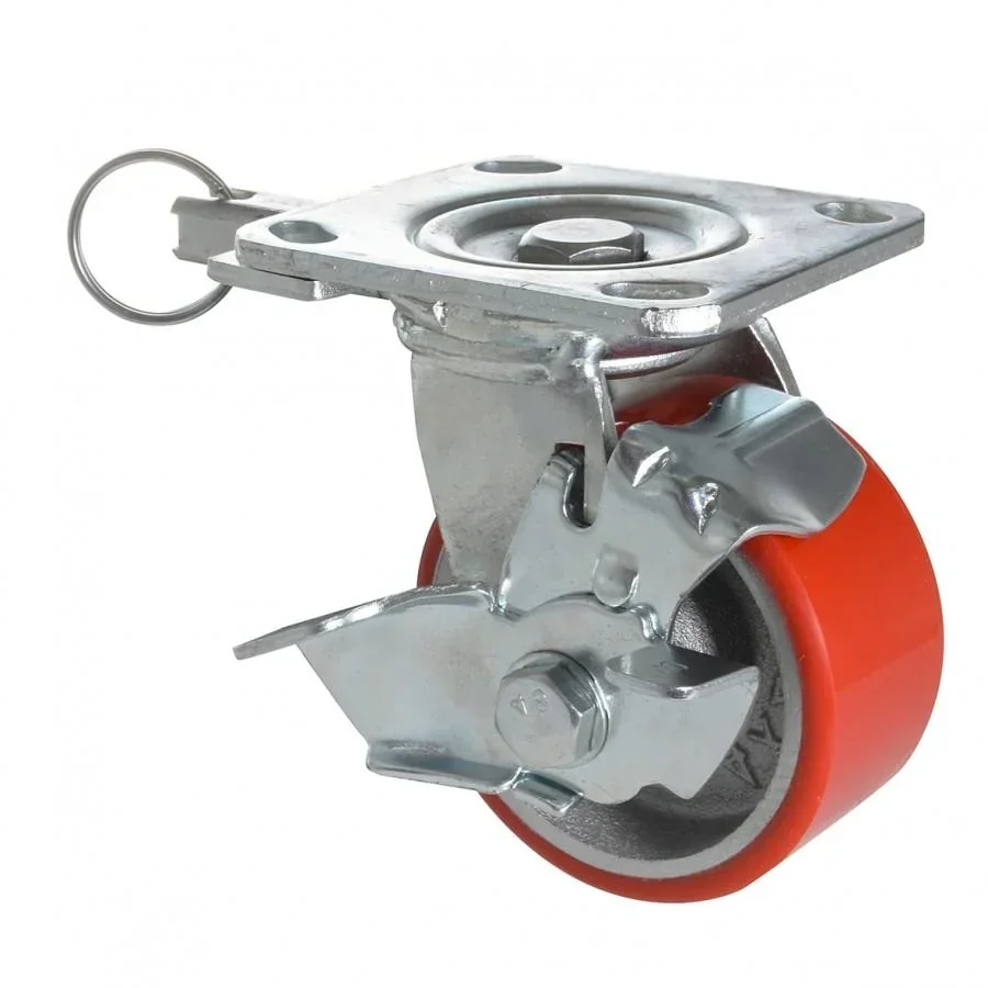 Schwerlast Bock- & Lenkrolle DIRECTION LOCK 3in1 - Ø 100 mm, Gusseisen, soft, 2 Einspritzdüsen, Bremse, Tragkraft 230 kg