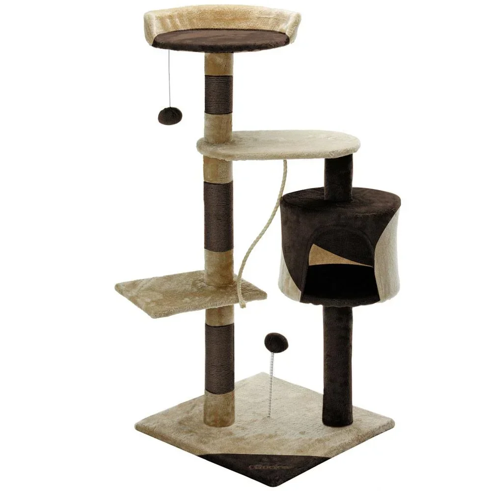 Codoca Kratzbaum beige-braun mit 3 Aussichtsplätzen, 1 Höhle, 2 Spielbällen und 1 Seil