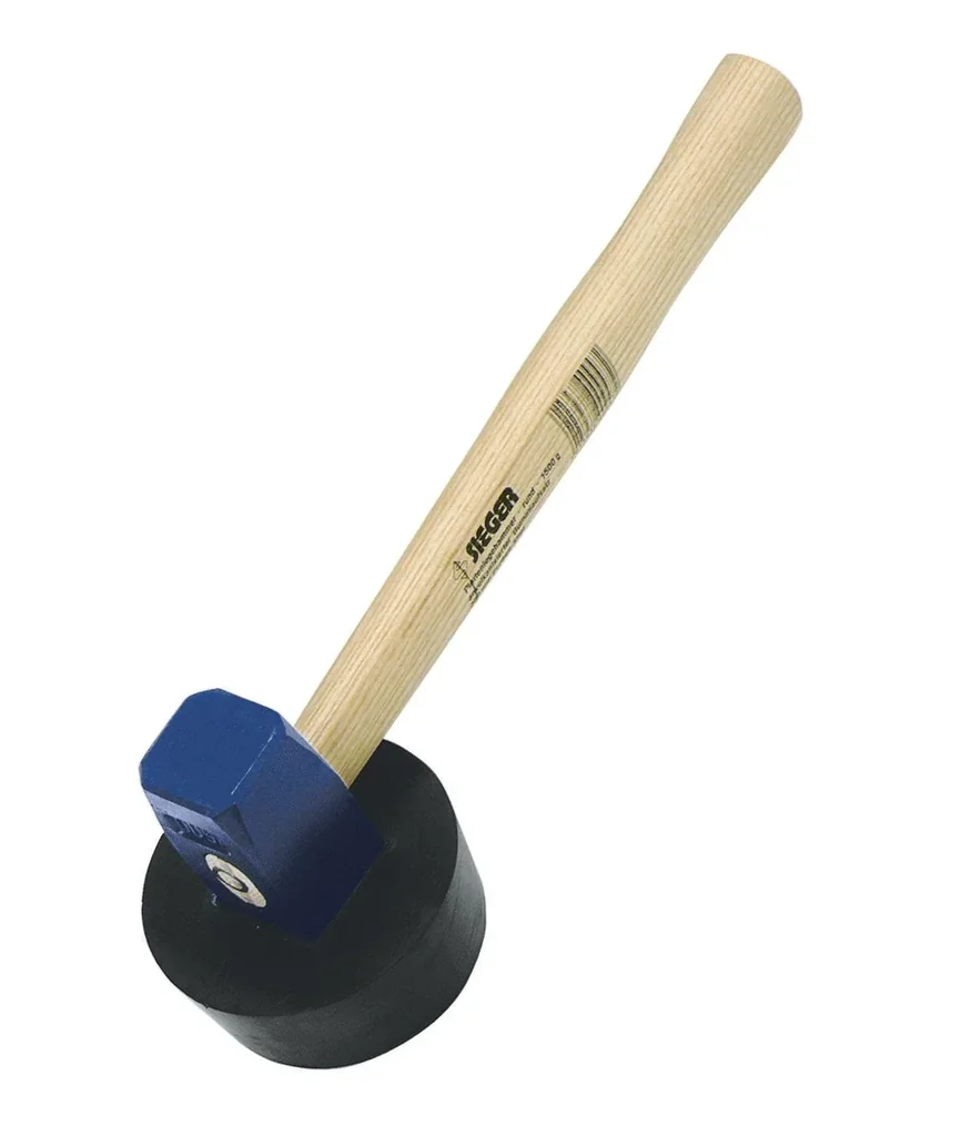 SIEGER-Plattenlegerhammer, Kopf 1500 G, holz- und ringverkeilt, anvulkanisierter Gummiaufsatz, Eschenstiel 38 cm