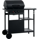 Gasgrill mit 3-lagigem Beistelltisch schwarz