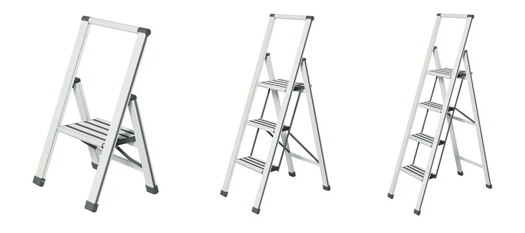 Alu-Design Klapptrittleiter 3-stufig Weiß, rutschfeste Haushaltsleiter, Sicherheits-Stehleiter