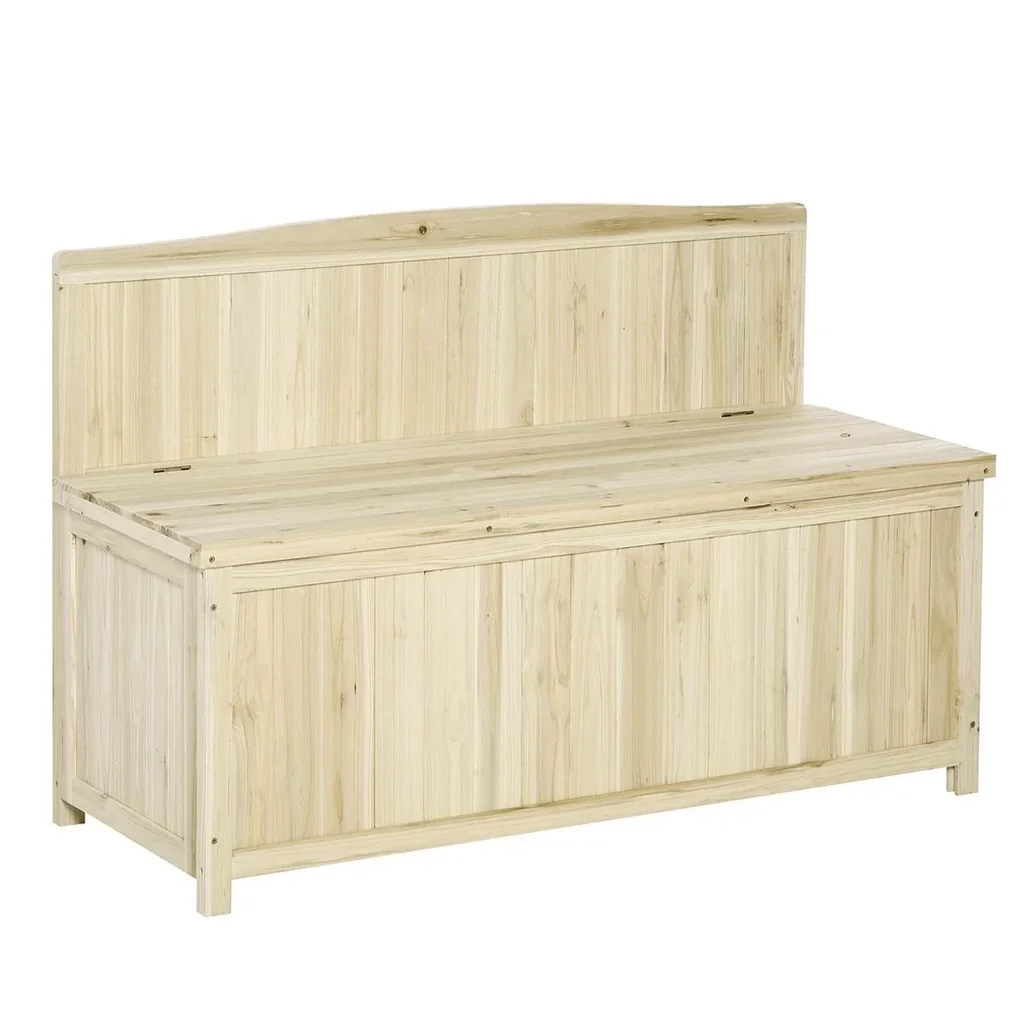 Gartenbank mit Stauraum Truhenbank Sitzbank 2-Sitzer 250 kg Belastbarkeit Natur Tanneholz 115 x 45 x 75 cm