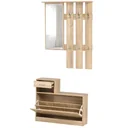 Kleiderschrankset 3-in-1, Garderobe mit Schuhschrank und Wandspiegel