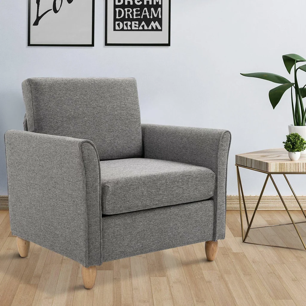 Polstersessel Sessel mit Armlehnen + Kissen Leinen Hellgrau 200 kg Belastbarkeit