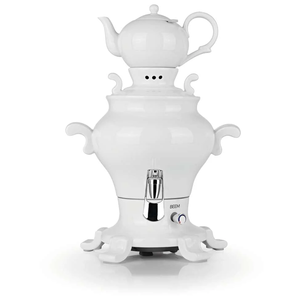 Samowar mit Teekocher, Russischer Teekessel Elektrisch - Odette Blance, mit Dispenser, Porzellan, 5L
