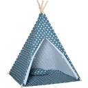 Tipi-Zelt für Kinder mit Bodenmatte und Kopfkissen, Blau+Weiß, 120 x 120 x 155 cm