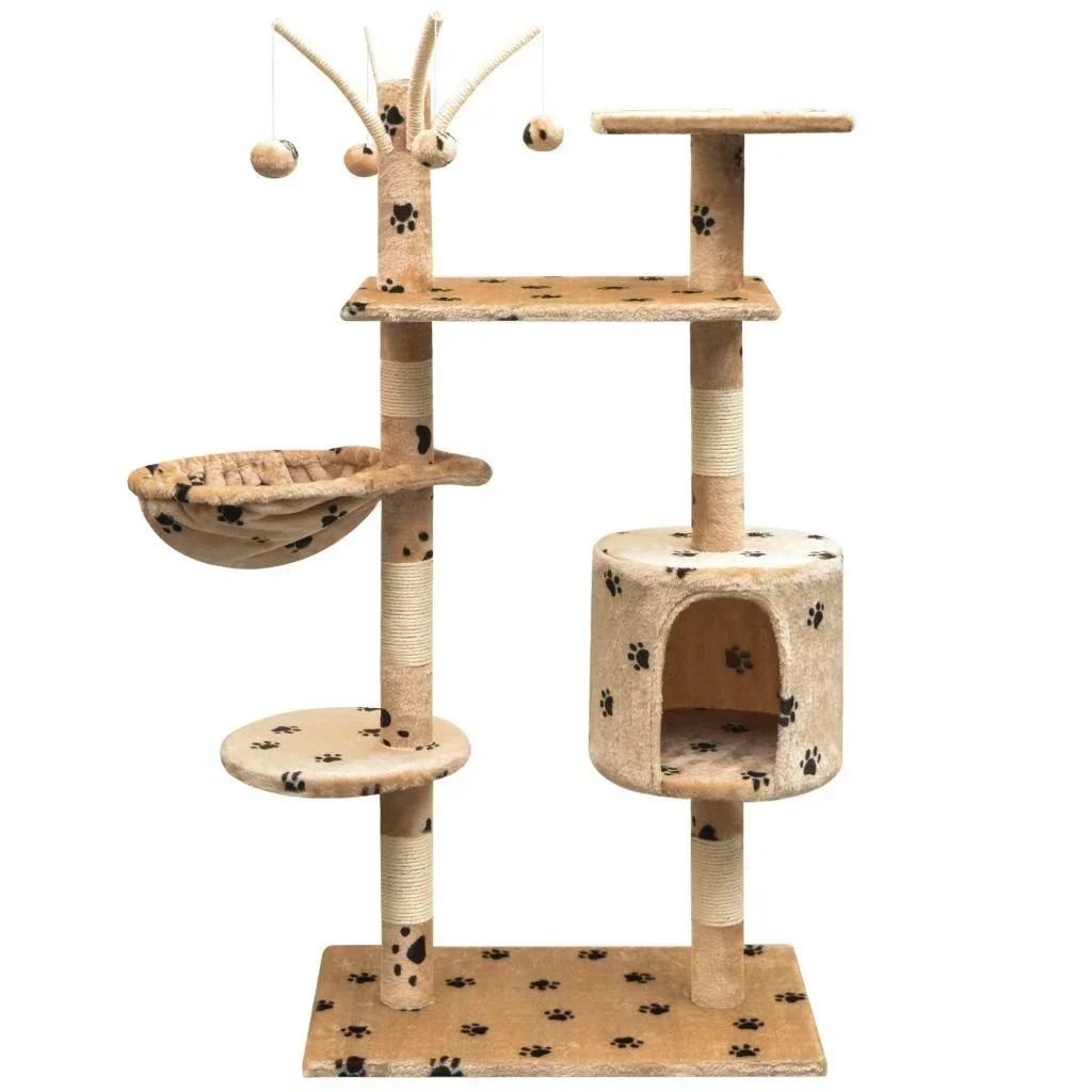 Sisal-Kratzbaum für Katzen 125 cm Fußspuren beige