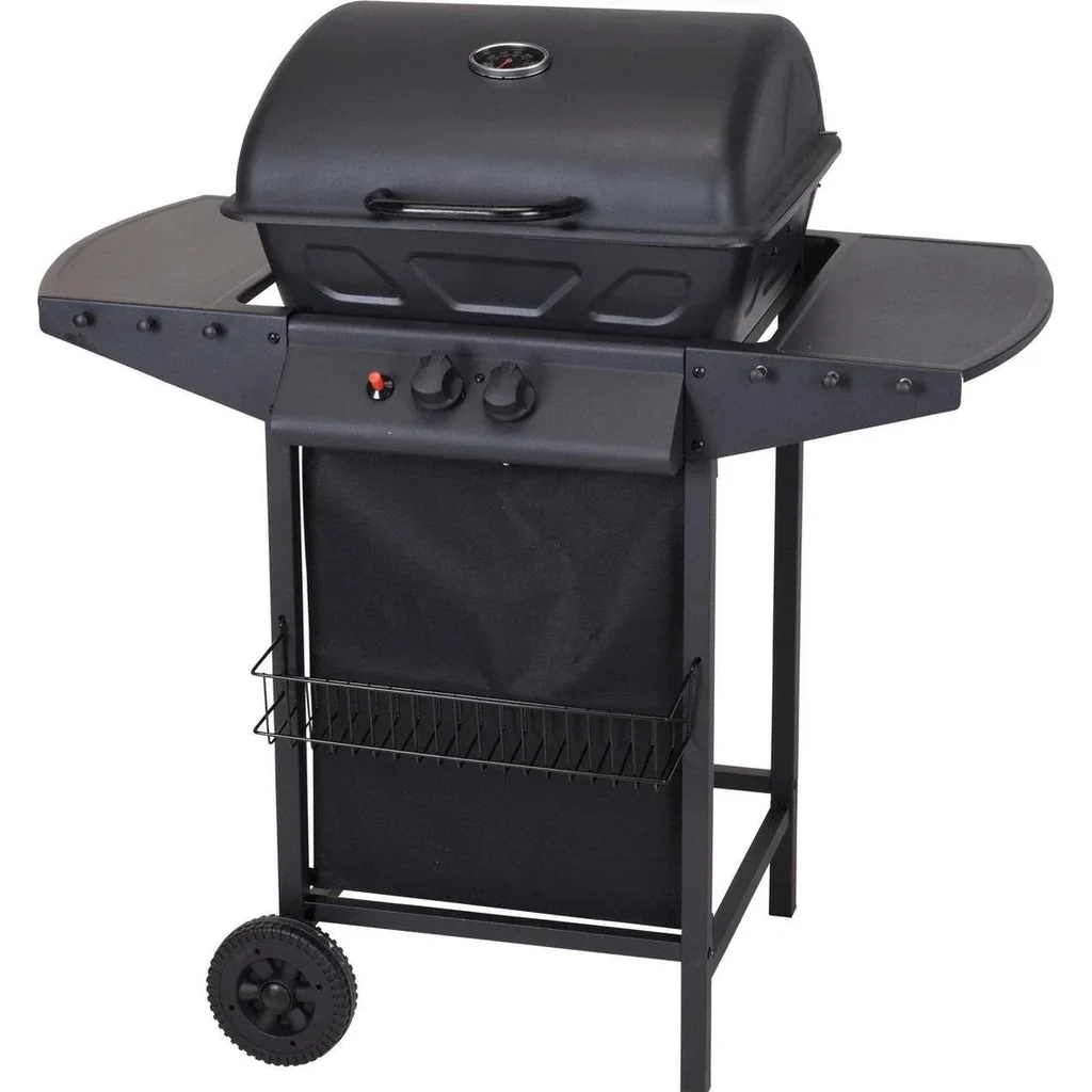 Vargan Gasgrill mit Piezo - 2 Brenner - Grillfläche 48,5 x 37,5 cm - Edelstahl - schwarz