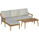 3-teiliges Gartenmöbel-Set mit Chaiselongue und Beistelltisch khaki