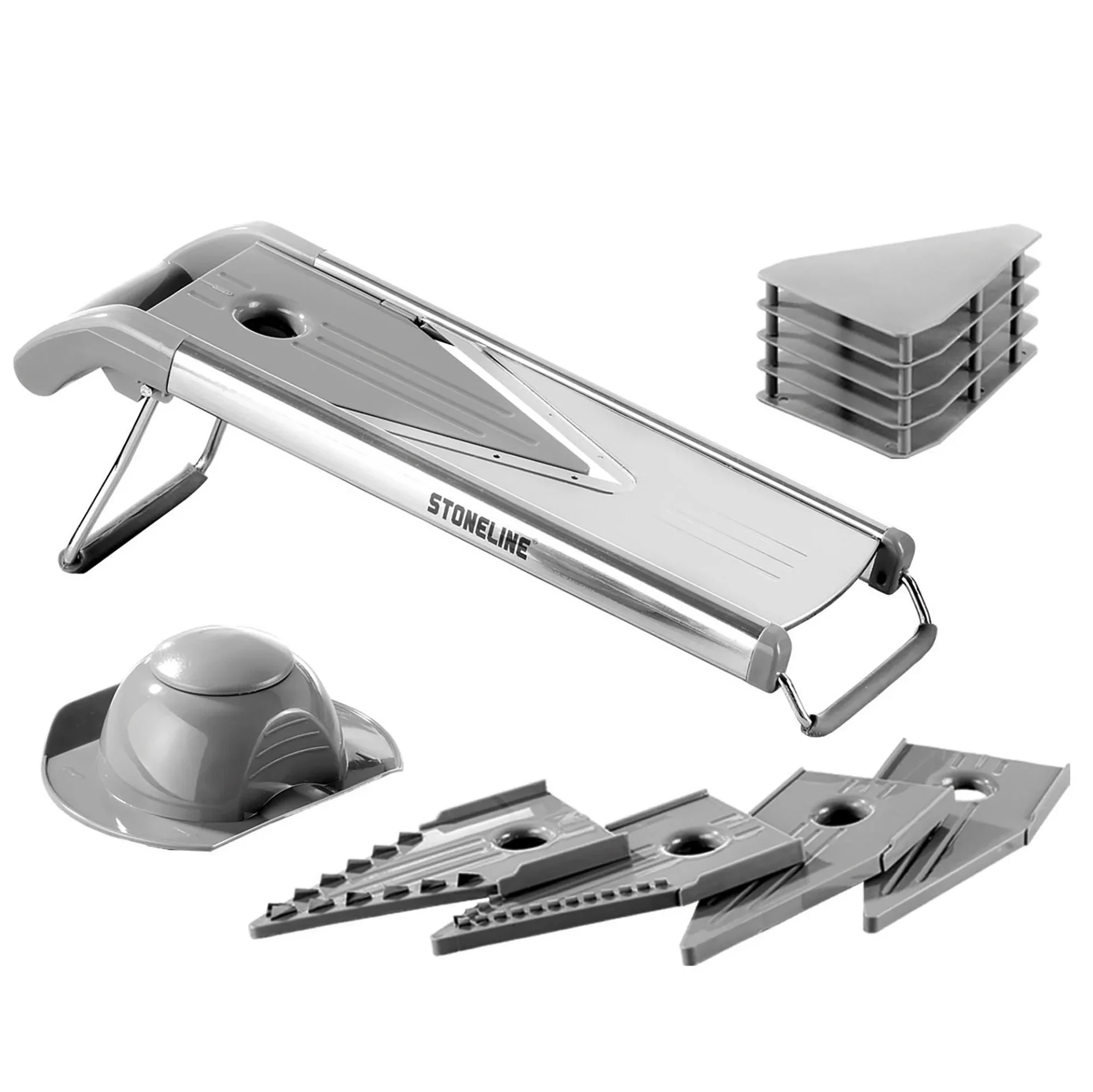 V-Hobel - Gemüsehobel mit Edelstahlklinge in V-Form, 5 Schneideinsätze, 9-teilig