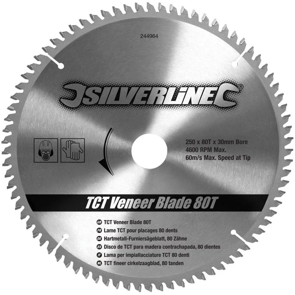 TCT-Furnierkreissägeblatt, 80 Zähne 250 x 30 - 25, 20 und 16 mm Ringe