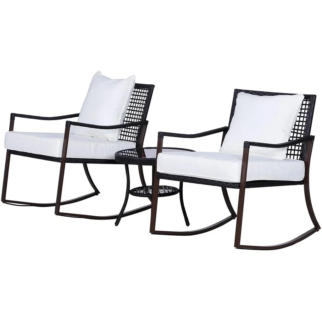 Rattan Schaukelstuhl als 7-tlg. Set braun/cremeweiß