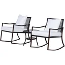 Rattan Schaukelstuhl als 7-tlg. Set braun/cremeweiß
