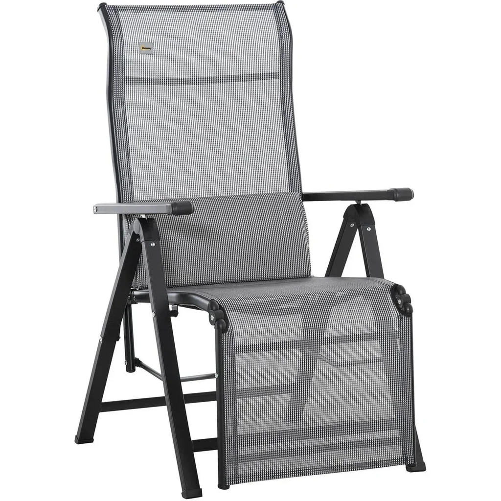 Gartenliege 9 Positionen verstellbar Textilene Stahl Schwarz+Grau 70 x 65 x 111 cm