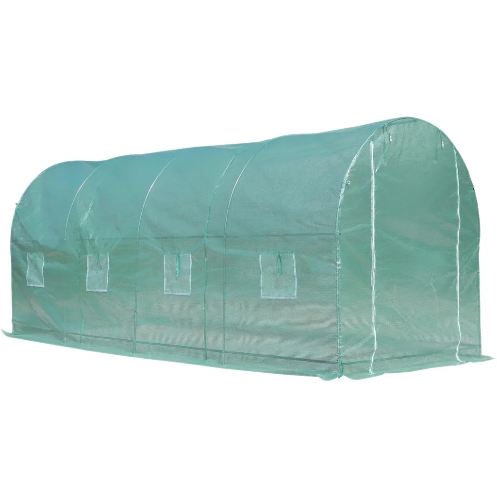 Foliengewächshaus Tomatengewächshaus Treibhaus 8 Fenster PE + Stahl Grün 500 x 200 x 210 cm
